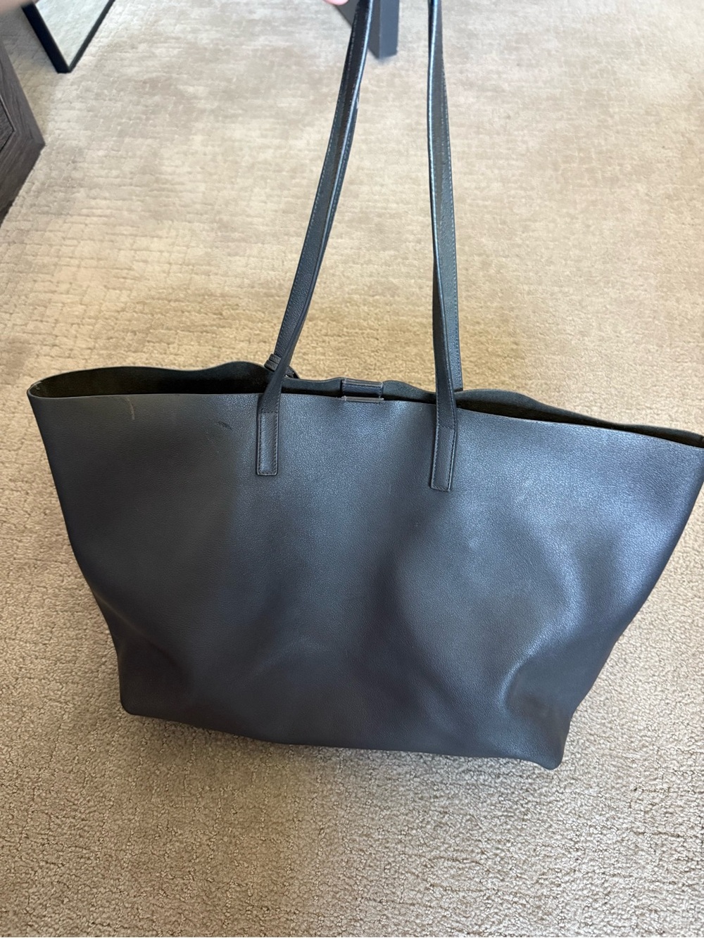 Saint Laurent Grey Calfskin Leather Tote Bag w/ Detachable Pouch Large - Picture 11 of 12